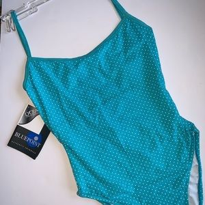 NWT 90s Vintage Blue Polka Dot One Piece Bikini